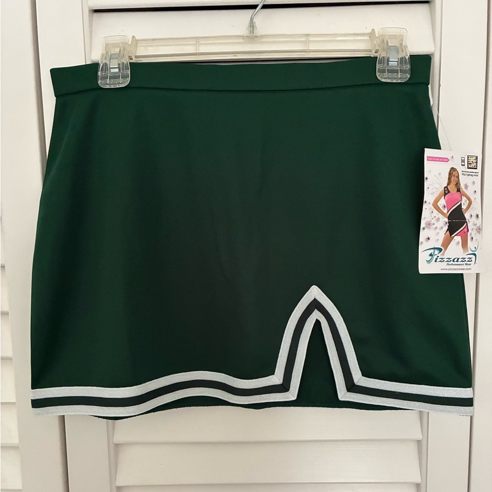 Pizzazz Green A-Line Cheer Skirt with White Sparkle Trim
